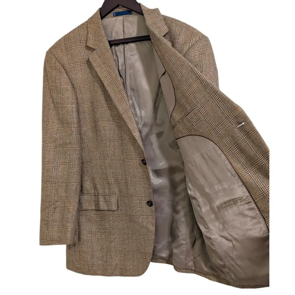 Paul Fredrick Silk & Wool Glen Plaid Blazer 46R - Tailored Sleeves